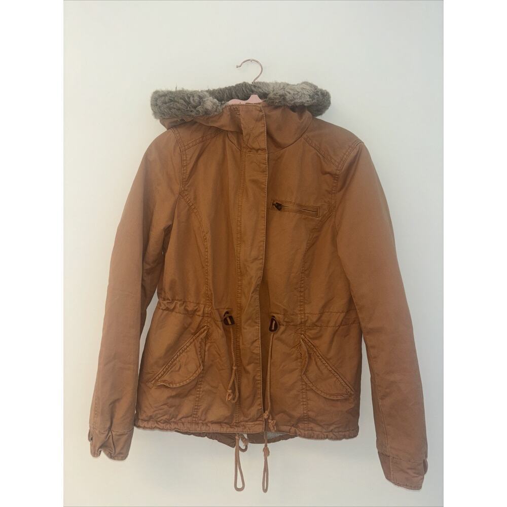 H&M Divided Orange Faux Fur Pile-lined Parka Womens Sz Sm Fisherman Outdoor Gorp